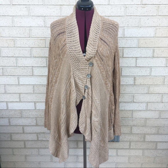 Free People Tan Neutral Cable Knit Cardigan Sweater Size Small - Picture 12 of 12